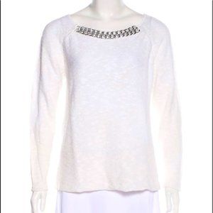New Maje cotton ramie chunky knotted knit chain accent bateau boatneck sweater
